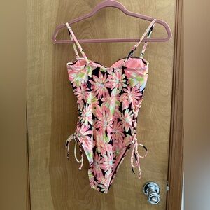 Celebrity Pink Floral One Piece Swimsuit - Pink and Green
